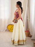 Graceful Cream Mirror Work Rayon Navratri Wear Lehenga Choli