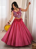 Enchanting Pink Mirror Work Rayon Navratri Wear Lehenga Choli