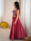 Enchanting Pink Mirror Work Rayon Navratri Wear Lehenga Choli
