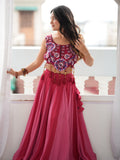 Enchanting Pink Mirror Work Rayon Navratri Wear Lehenga Choli