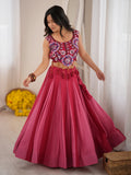 Enchanting Pink Mirror Work Rayon Navratri Wear Lehenga Choli