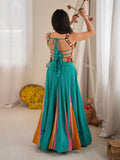 Notable Teal Green Mirror Work Rayon Navratri Wear Lehenga Choli
