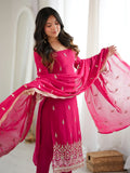 Fabulous Pink Beads Work Georgette Wedding Wear Salwar Kameez