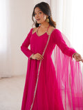 Beautiful Pink Lace Work Georgette Event Wear Gown With Dupatta