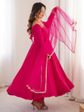 Beautiful Pink Lace Work Georgette Event Wear Gown With Dupatta