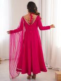 Beautiful Pink Lace Work Georgette Event Wear Gown With Dupatta