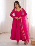 Beautiful Pink Lace Work Georgette Event Wear Gown With Dupatta