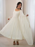 Elegant Off-White Mirror Laced Chanderi Festive Wear Anarkali Gown