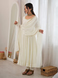 Elegant Off-White Mirror Laced Chanderi Festive Wear Anarkali Gown