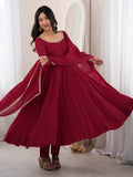Dazzling Maroon Mirror Laced Chanderi Function Wear Anarkali Gown