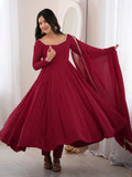 Dazzling Maroon Mirror Laced Chanderi Function Wear Anarkali Gown