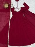 Dazzling Maroon Mirror Laced Chanderi Function Wear Anarkali Gown
