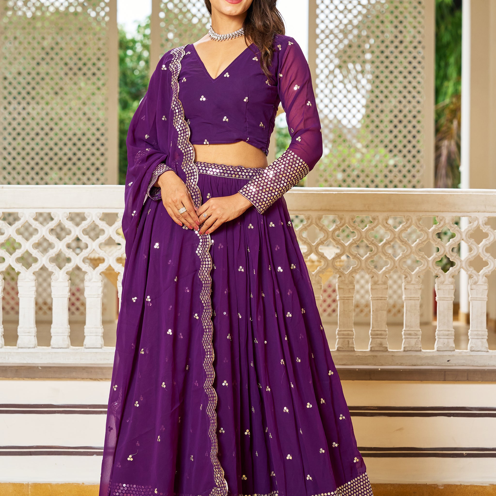 Fascinating Purple Sequins Georgette Festival Wear Lehenga Choli
