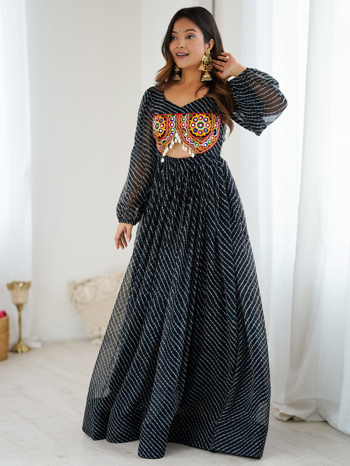 Marvelous Black Laheriya Printed Georgette Navratri Wear Gown