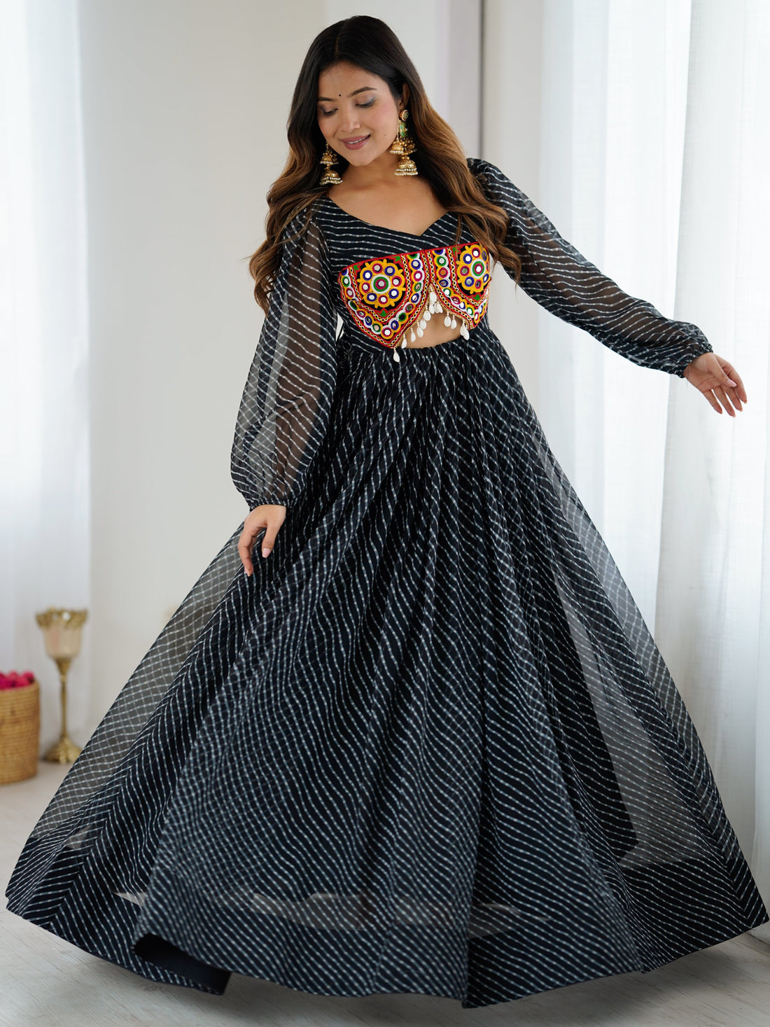 Marvelous Black Laheriya Printed Georgette Navratri Wear Gown