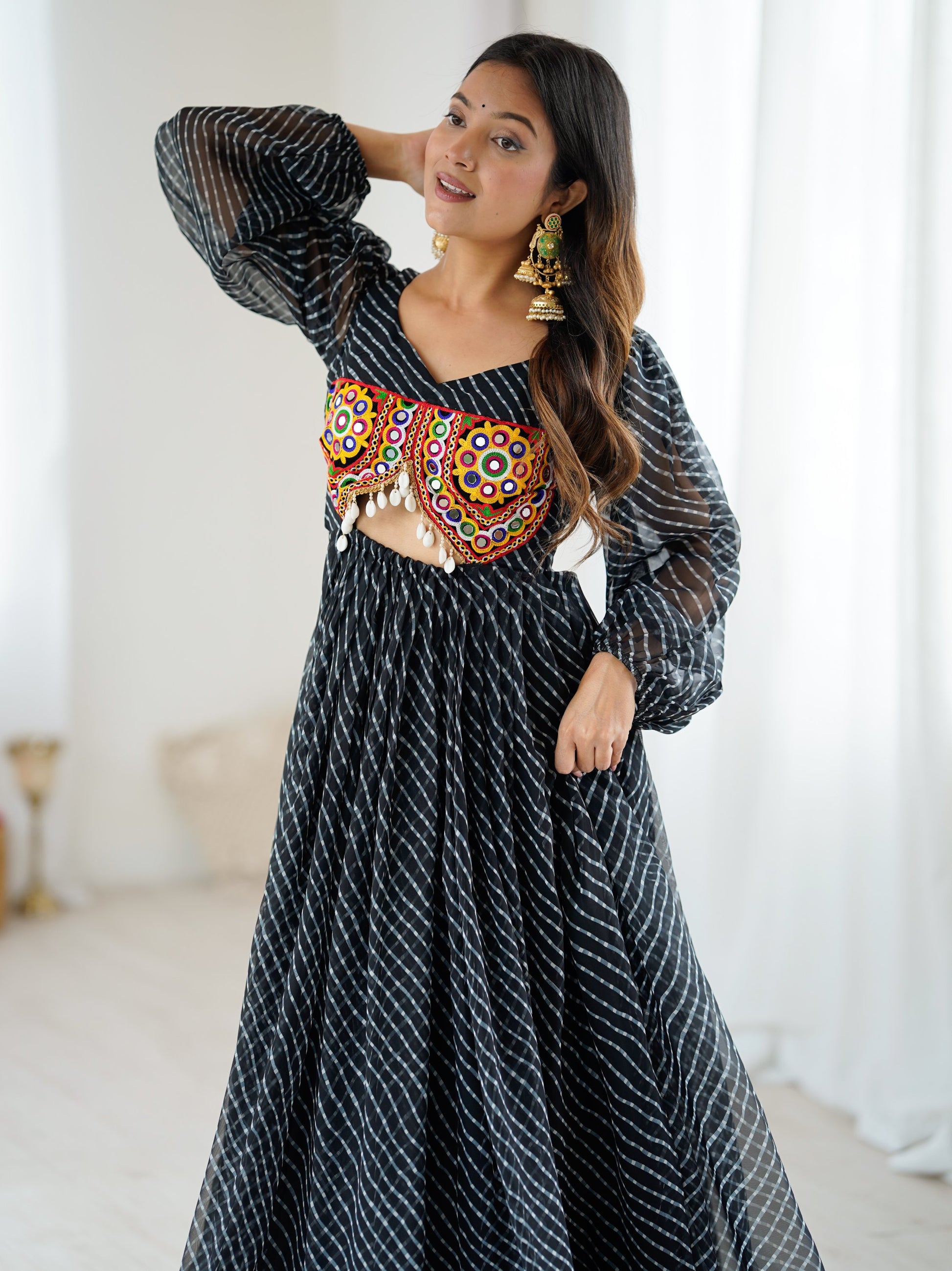 Marvelous Black Laheriya Printed Georgette Navratri Wear Gown
