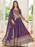 Awesome  Purple Sequins Work Georgette Bridesmaid Lehenga Choli With Dupatta