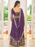 Awesome  Purple Sequins Work Georgette Bridesmaid Lehenga Choli With Dupatta
