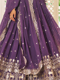 Awesome  Purple Sequins Work Georgette Bridesmaid Lehenga Choli With Dupatta