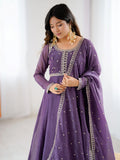 Gorgeous Purple Zari Embroidery Chanderi Event Wear Anarkali Gown With Dupatta