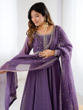 Gorgeous Purple Zari Embroidery Chanderi Event Wear Anarkali Gown With Dupatta