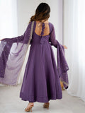 Gorgeous Purple Zari Embroidery Chanderi Event Wear Anarkali Gown With Dupatta