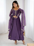 Gorgeous Purple Zari Embroidery Chanderi Event Wear Anarkali Gown With Dupatta
