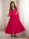 Radiant Rani Pink Mirror Laced Chanderi Festive Wear Anarkali Gown