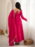 Radiant Rani Pink Mirror Laced Chanderi Festive Wear Anarkali Gown