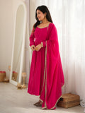Radiant Rani Pink Mirror Laced Chanderi Festive Wear Anarkali Gown