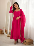 Radiant Rani Pink Mirror Laced Chanderi Festive Wear Anarkali Gown