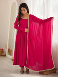 Radiant Rani Pink Mirror Laced Chanderi Festive Wear Anarkali Gown