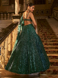Stunning Green Sequins Work Net Reception Wear Lehenga Choli