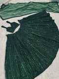 Stunning Green Sequins Work Net Reception Wear Lehenga Choli