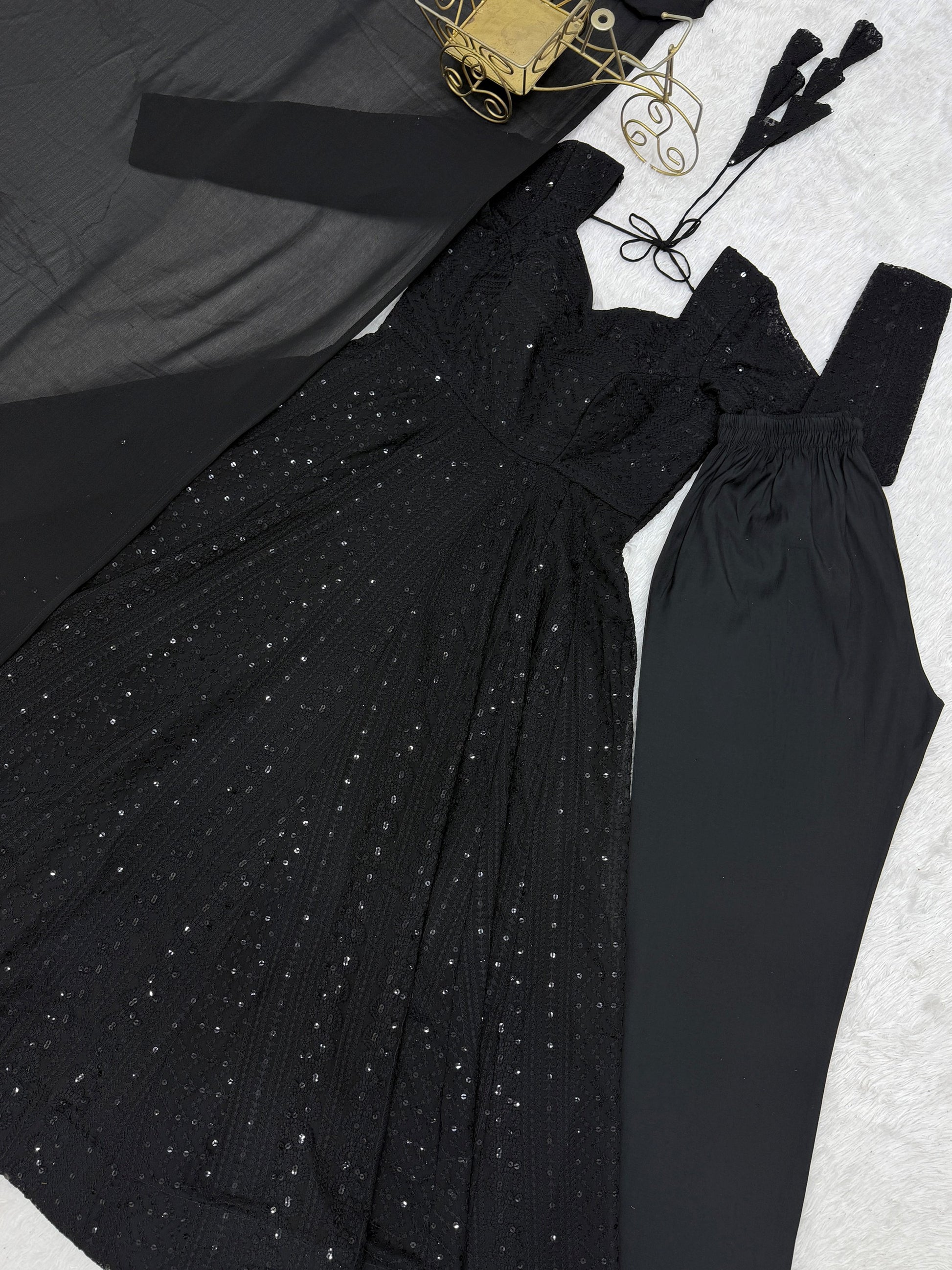 Enchanting Black Sequins Georgette Festival Wear Anarkali Pant Suit