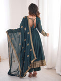 Regal Teal Blue Embroidered Georgette Wedding Wear Anarkali Suit