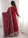 Lovable Maroon Zari Embroidered Silk Wedding Wear Anarkali Gown With Dupatta