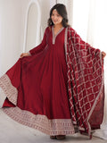 Lovable Maroon Zari Embroidered Silk Wedding Wear Anarkali Gown With Dupatta