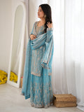 Sparkling Sky Blue Beads Work Silk Festive Wear Sharara Suit