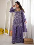 Attractive Purple Beads Work Silk Festive Wear Palazzo Suit