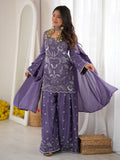 Attractive Purple Beads Work Silk Festive Wear Palazzo Suit
