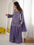 Attractive Purple Beads Work Silk Festive Wear Palazzo Suit