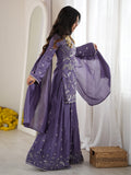 Attractive Purple Beads Work Silk Festive Wear Palazzo Suit