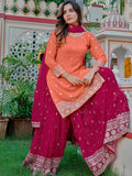 Marvelous Orange Thread Embroidery Silk Festive Wear Palazzo Suit