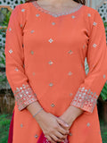 Marvelous Orange Thread Embroidery Silk Festive Wear Palazzo Suit