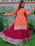 Marvelous Orange Thread Embroidery Silk Festive Wear Palazzo Suit