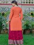 Marvelous Orange Thread Embroidery Silk Festive Wear Palazzo Suit