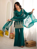 Graceful Teal Green Embroidered Silk Festival Wear Salwar Suit