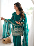 Graceful Teal Green Embroidered Silk Festival Wear Salwar Suit