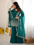 Graceful Teal Green Embroidered Silk Festival Wear Salwar Suit